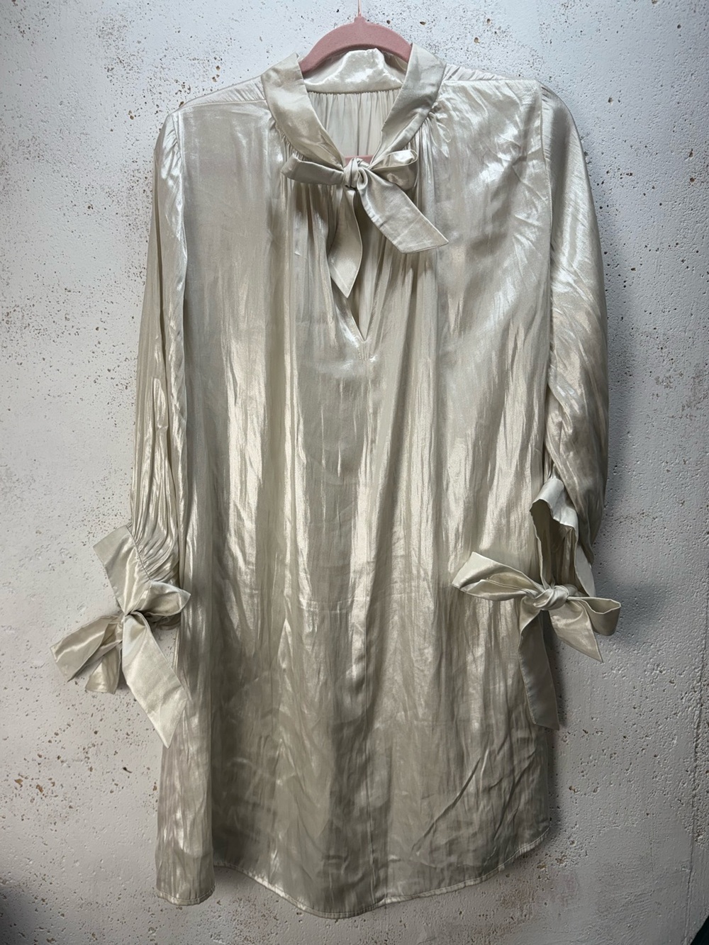 R. G. Kane Lagenlook Relaxed Fit Tie Back Tunic Dress NEW Size Small Cream Flowy - Picture 3 of 12